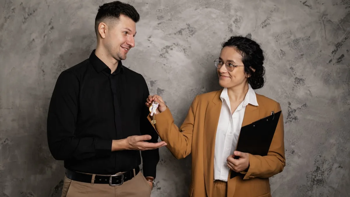 Real estate agent handing house keys to new homeowner